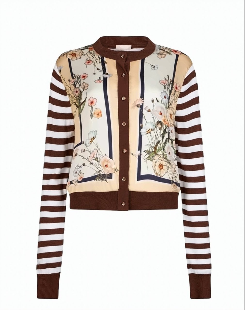 Liu Jo Striped Twill Insert Knitwear Cardigan Bruin