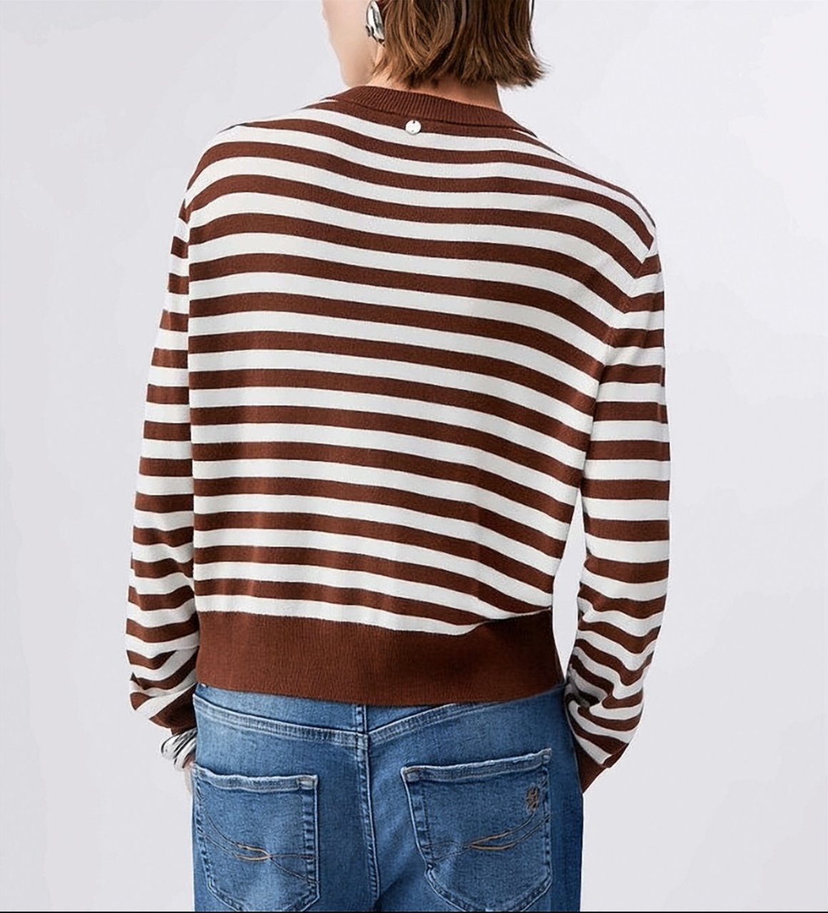 Liu Jo Striped Twill Insert Knitwear Cardigan Bruin