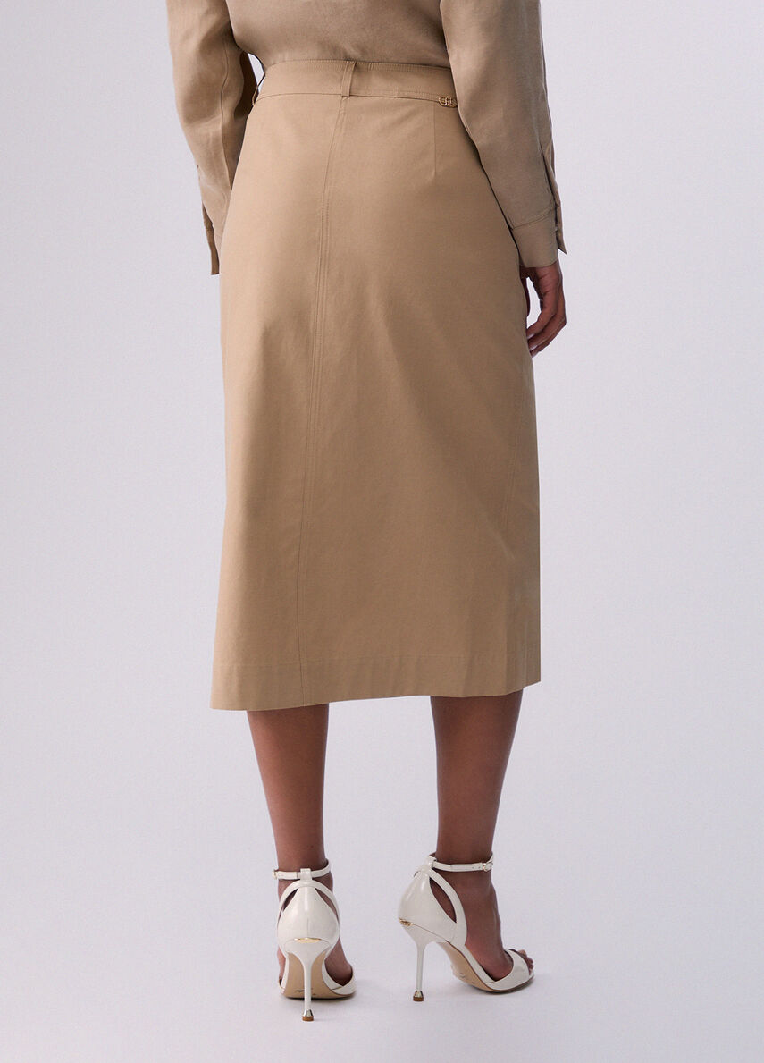 Liu Jo Tencel Midi Skirt With Front Button Closure And Flap Pockets Bruin
