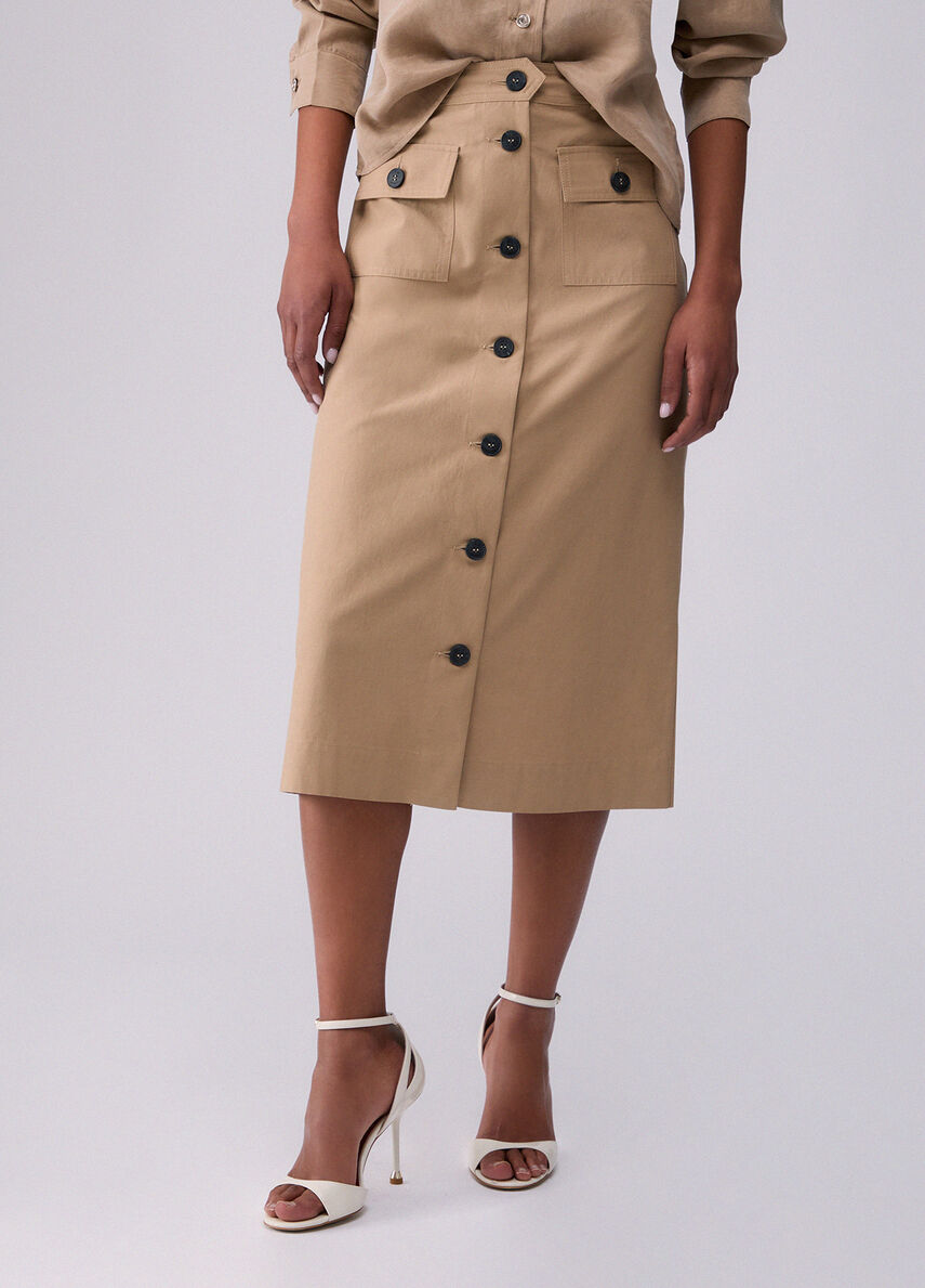 Liu Jo Tencel Midi Skirt With Front Button Closure And Flap Pockets Bruin