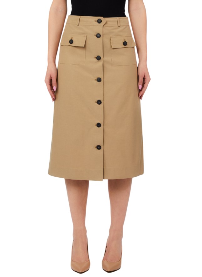 Liu Jo Tencel Midi Skirt With Front Button Closure And Flap Pockets Bruin