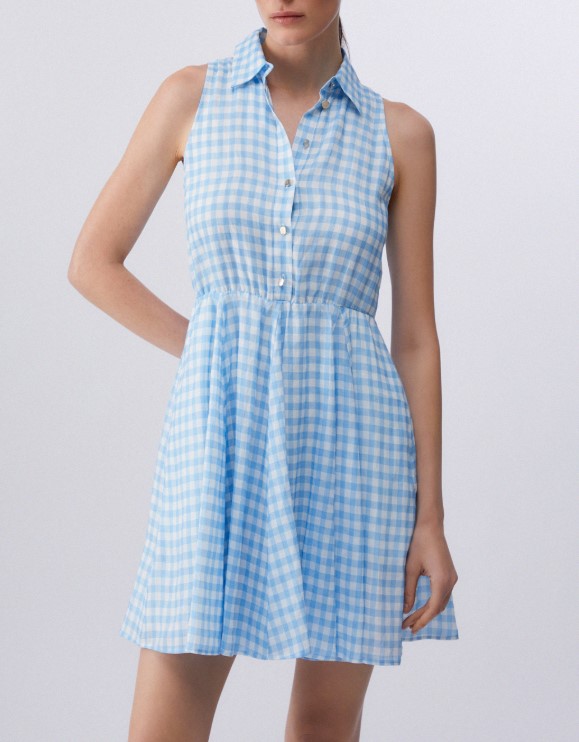 Liu Jo Gingham Mini Dress With Belted Waist And Shirt Collar Blauw