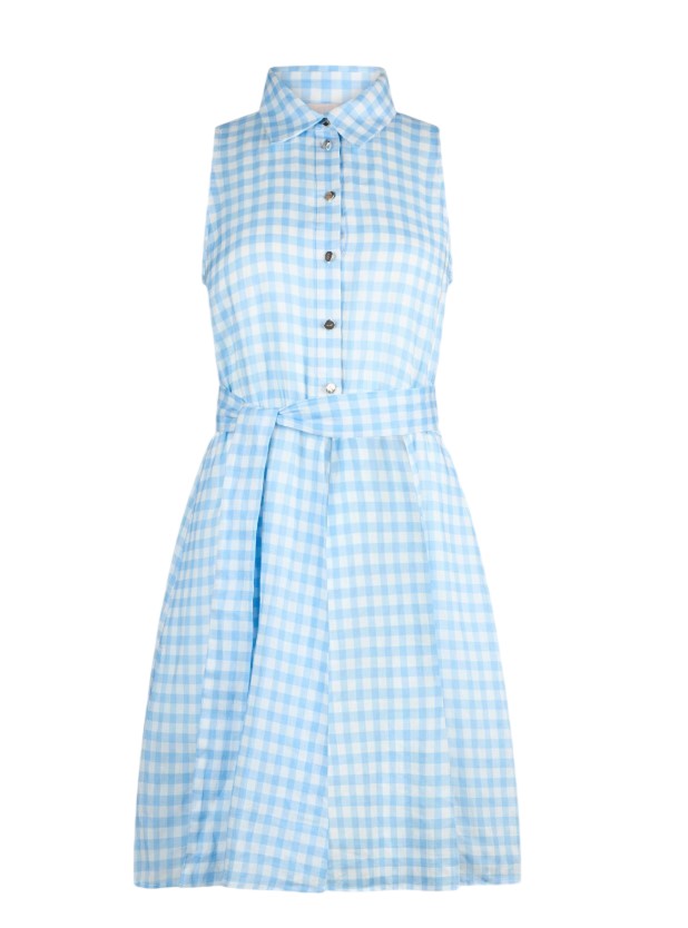 Liu Jo Gingham Mini Dress With Belted Waist And Shirt Collar Blauw