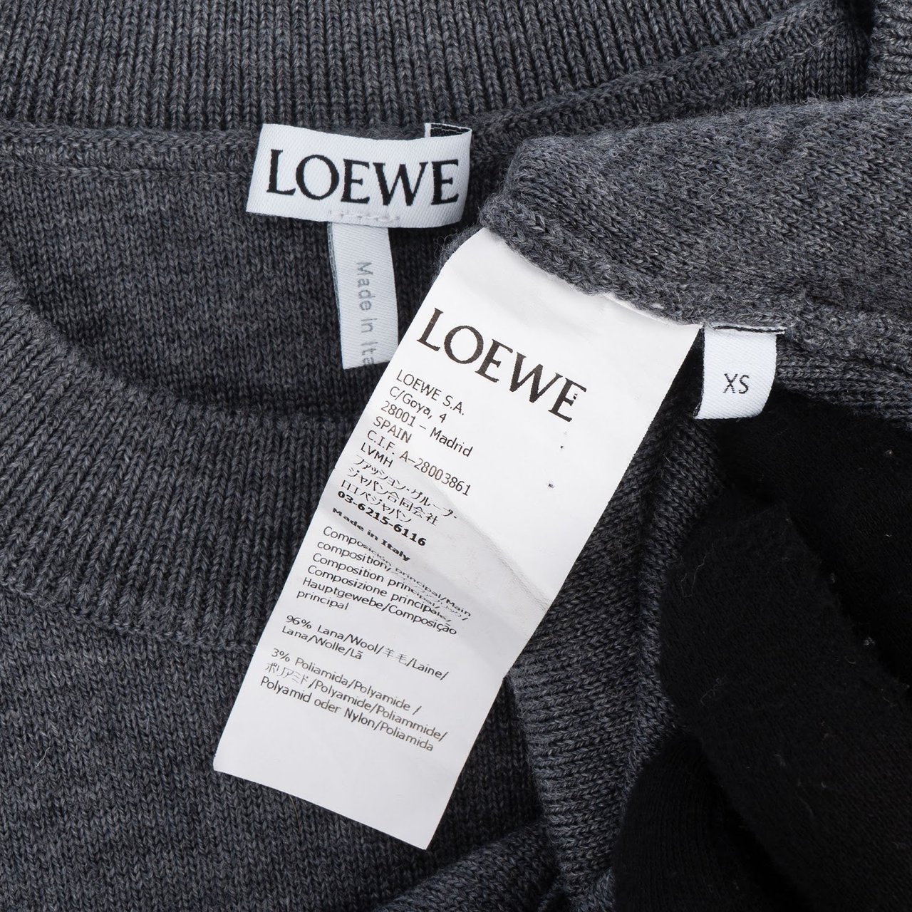 Loewe Darkgrey Wool Cropped Anagram Elbow Patch Sweater (XS) Donkergrijs