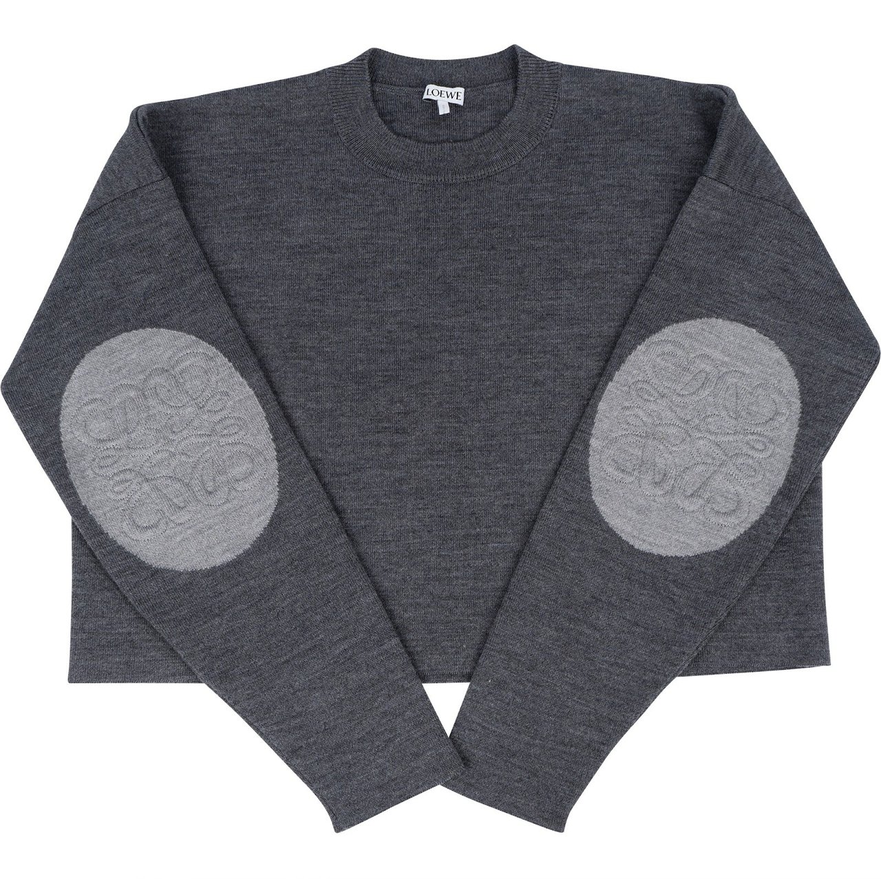 Loewe Darkgrey Wool Cropped Anagram Elbow Patch Sweater (XS) Donkergrijs