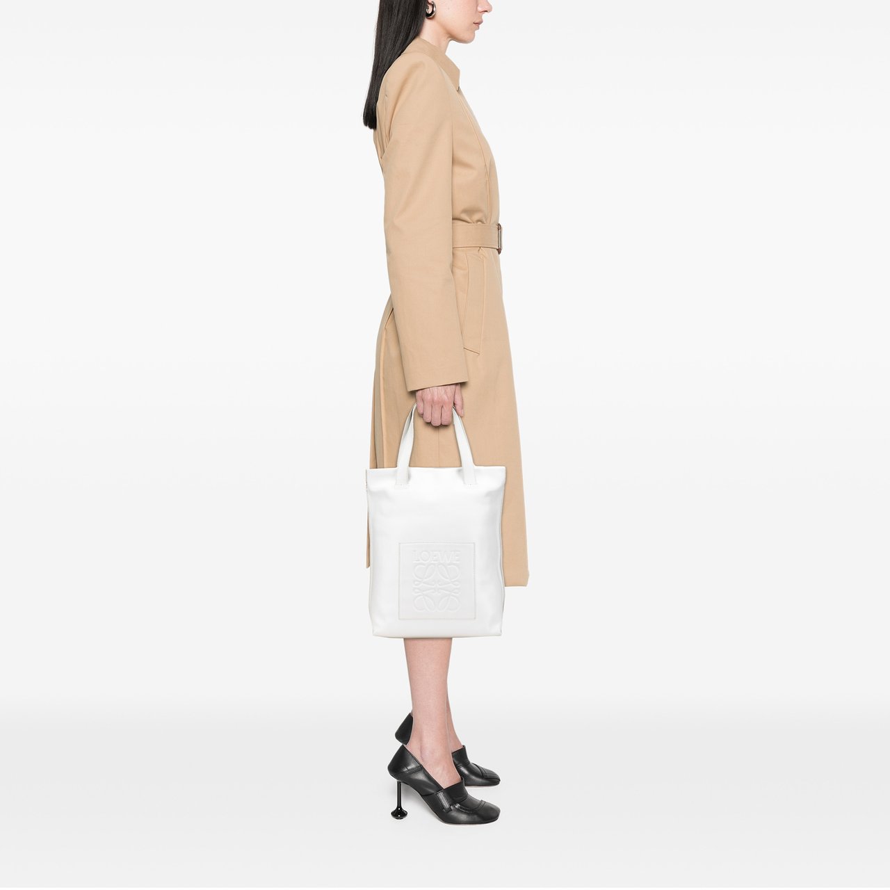 Loewe Anagram Leather Shopper Tote Wit