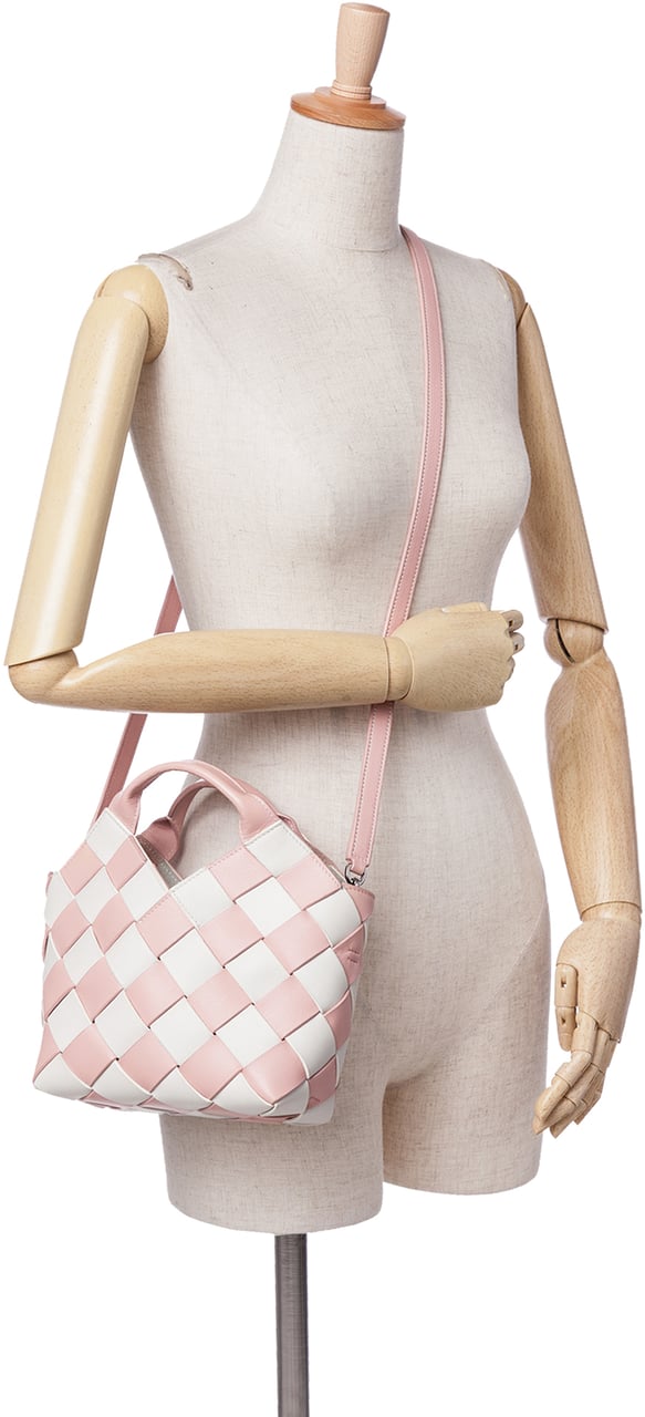 Loewe Mini Woven Calfskin Gingham Basket Bag Roze