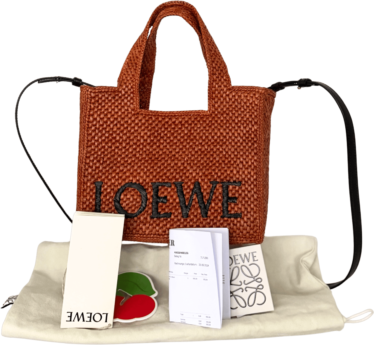 Loewe Loewe kleine Font Tote Bag aus Bast Braun / neuwertig Bruin