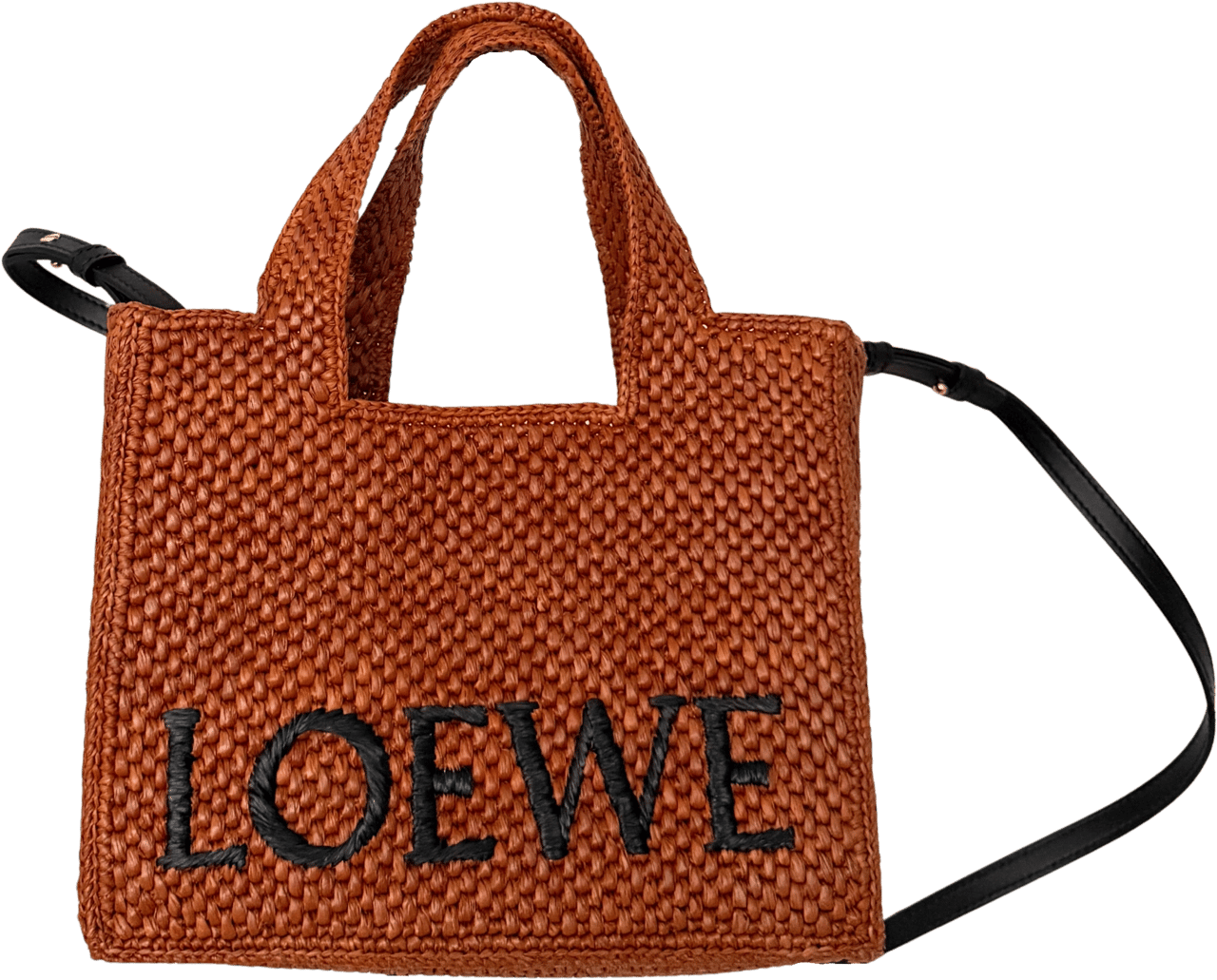 Loewe Loewe kleine Font Tote Bag aus Bast Braun / neuwertig Bruin