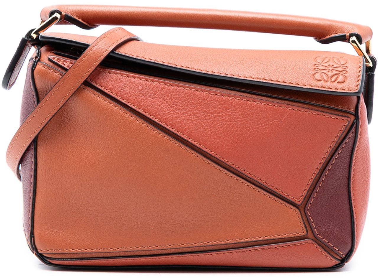 Loewe Mini Tricolor Calfskin Puzzle Satchel Oranje