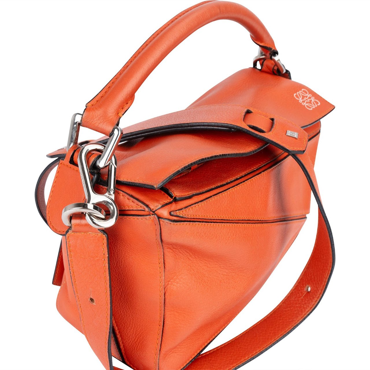 Loewe Orange Leather Puzzle Crossbody Handbag Oranje