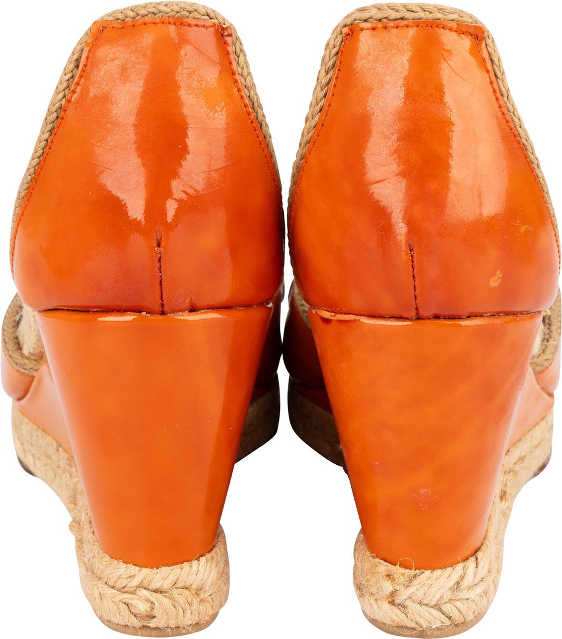 Loewe Orange Patent Leather Anagram Beaded Espadrille Wedge Sandals (37) Oranje