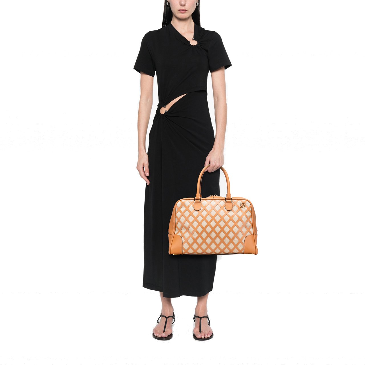 Loewe Extra Large Canvas and Cut Out Leather Amazona 75 Bruin