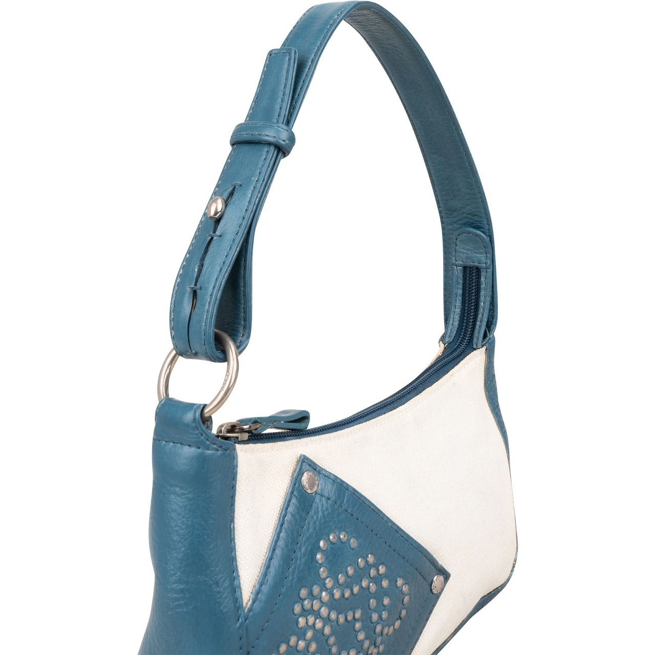Loewe Leather and Canvas Anagram Studded Pochette Shoulder Bag Blauw