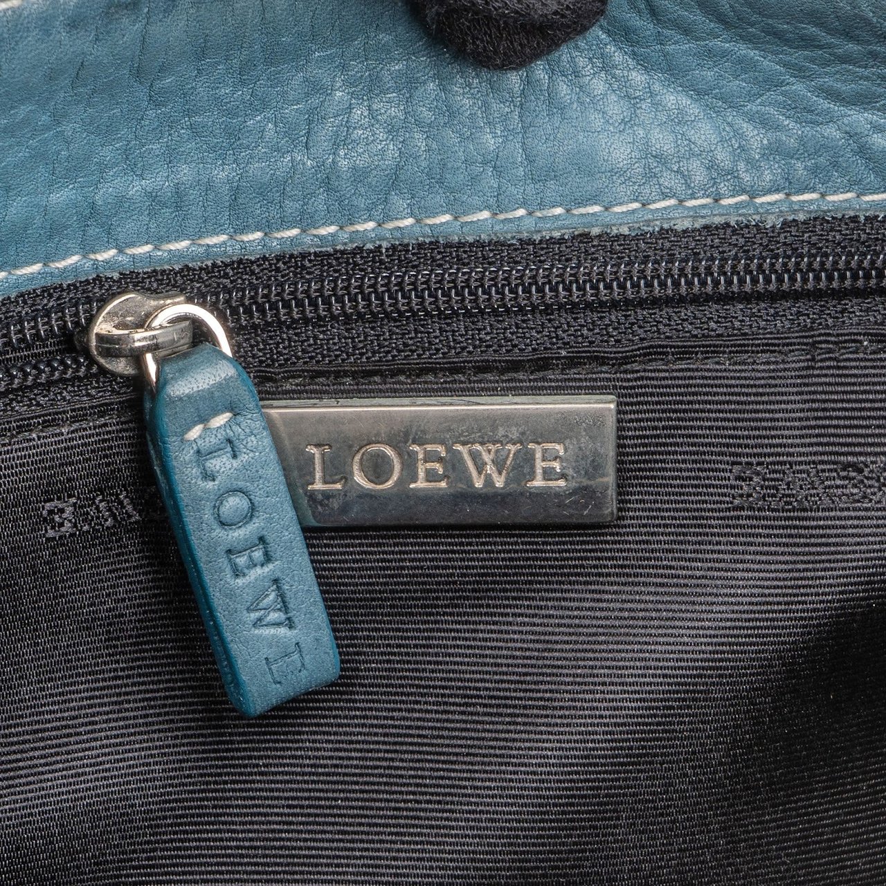Loewe Leather and Canvas Anagram Studded Pochette Shoulder Bag Blauw