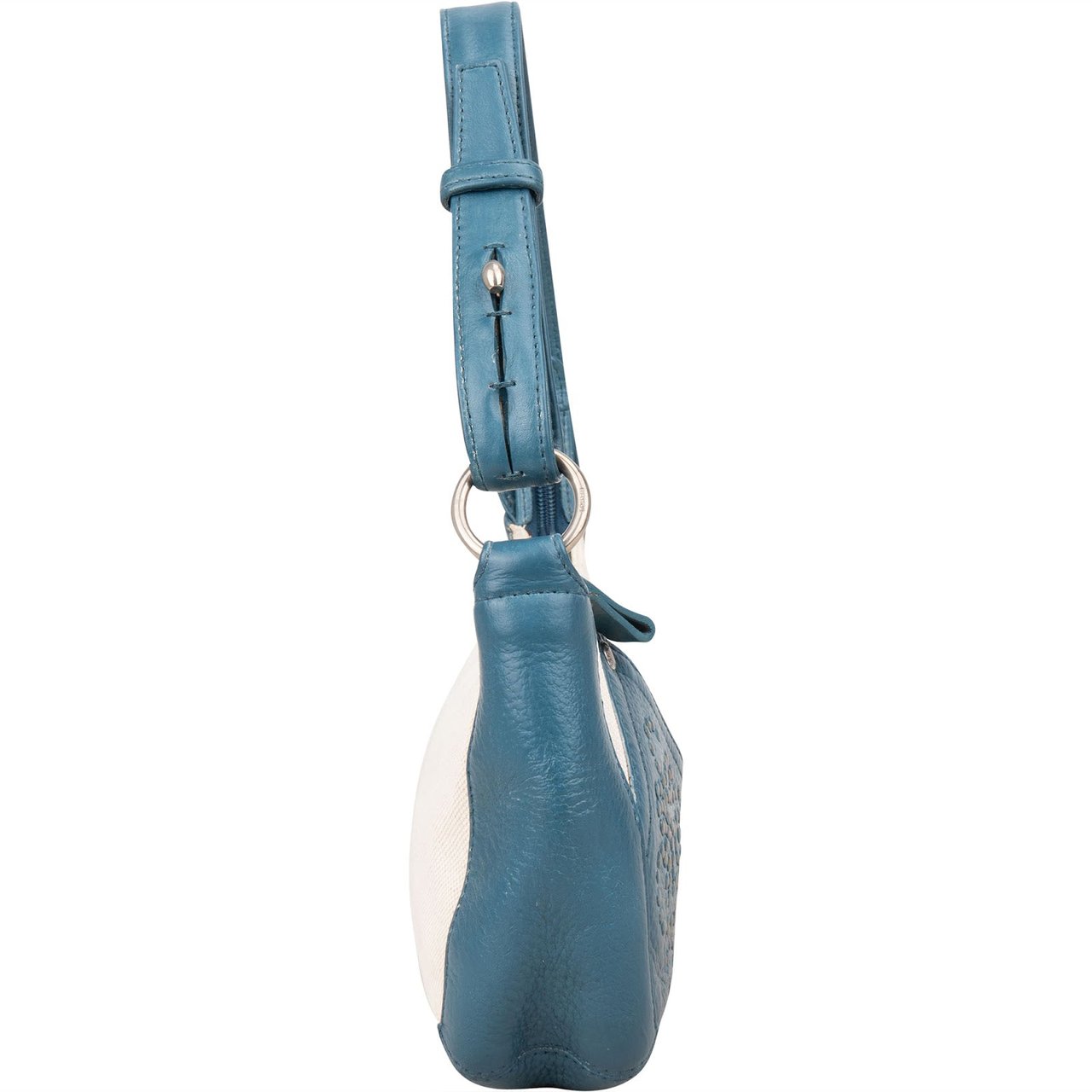 Loewe Leather and Canvas Anagram Studded Pochette Shoulder Bag Blauw