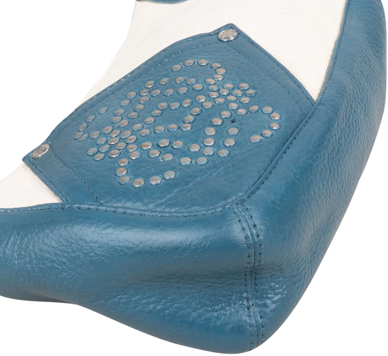 Loewe Leather and Canvas Anagram Studded Pochette Shoulder Bag Blauw