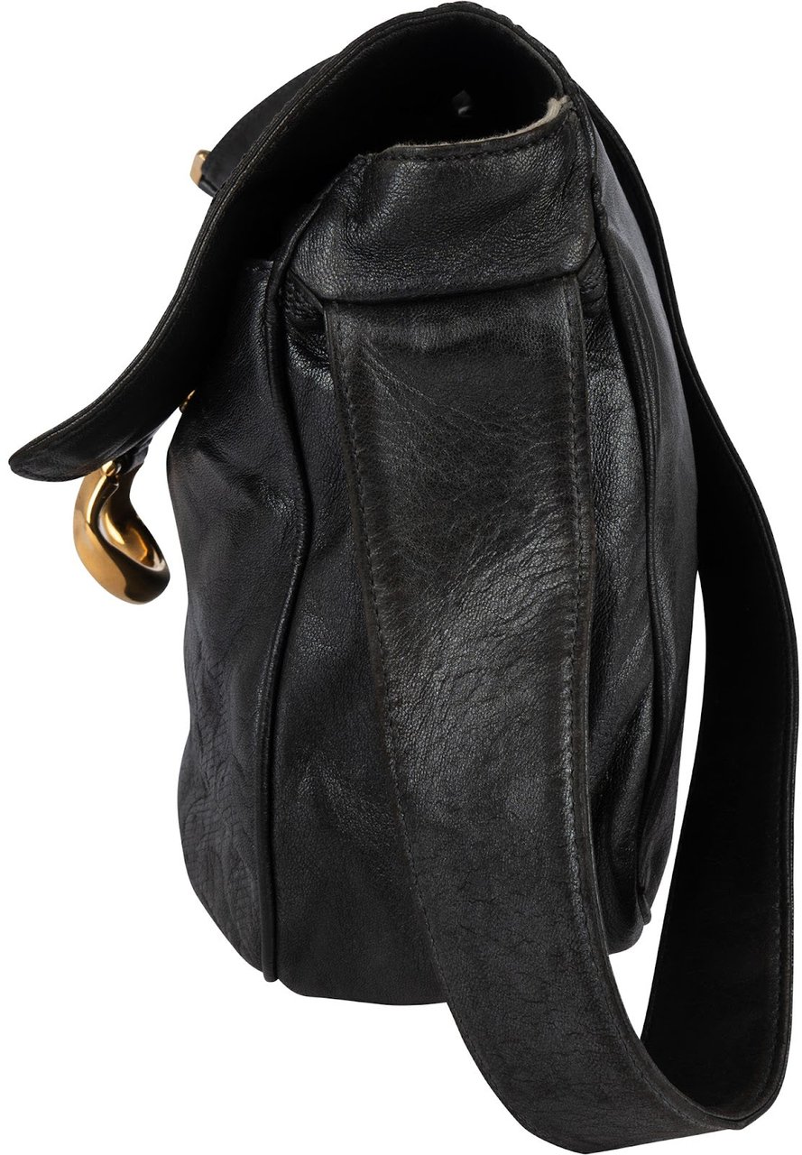 Loewe Leather Vintage D-Ring Flap Crossbody Bag Zwart