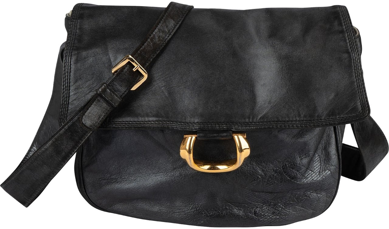Loewe Leather Vintage D-Ring Flap Crossbody Bag Zwart