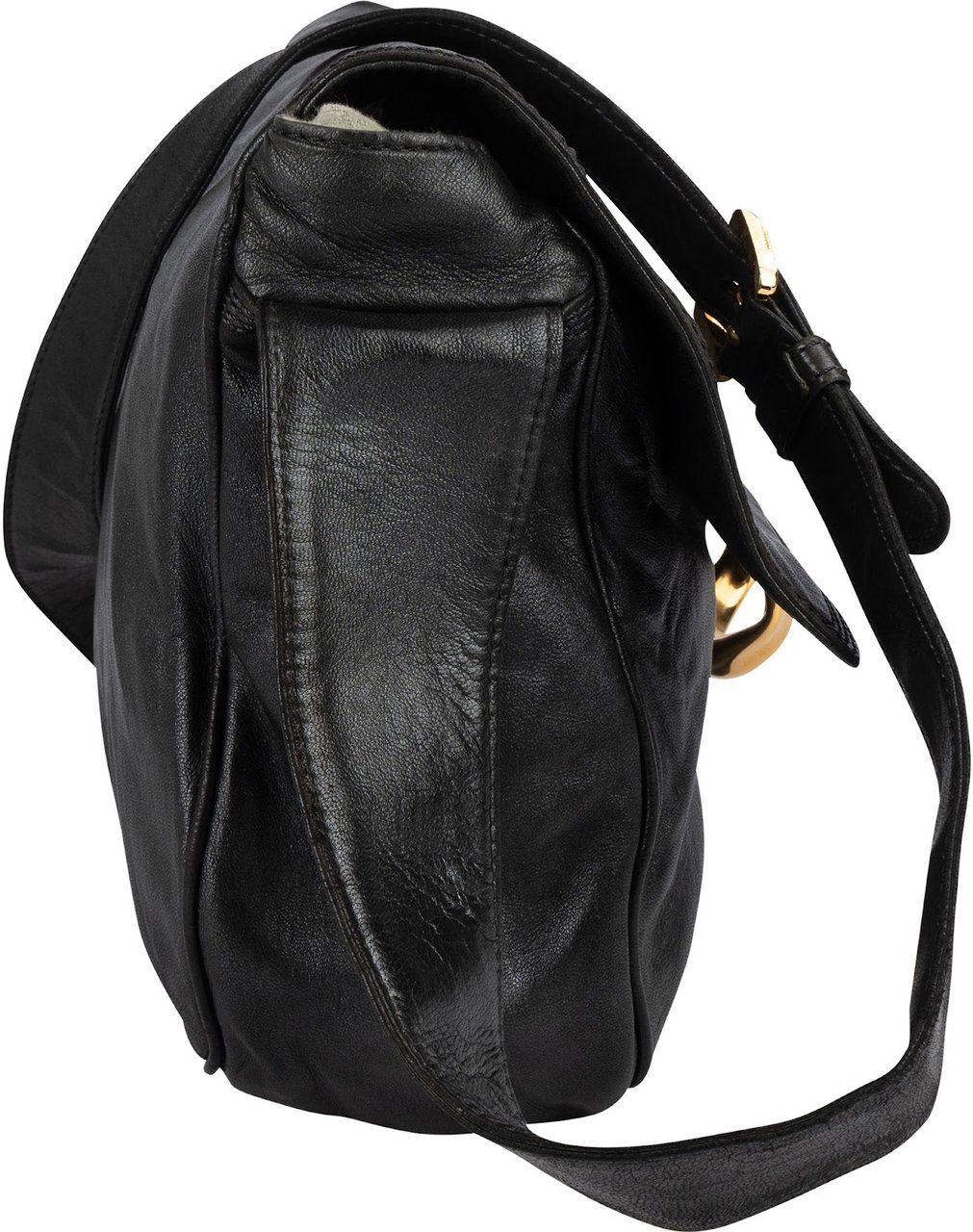Loewe Leather Vintage D-Ring Flap Crossbody Bag Zwart