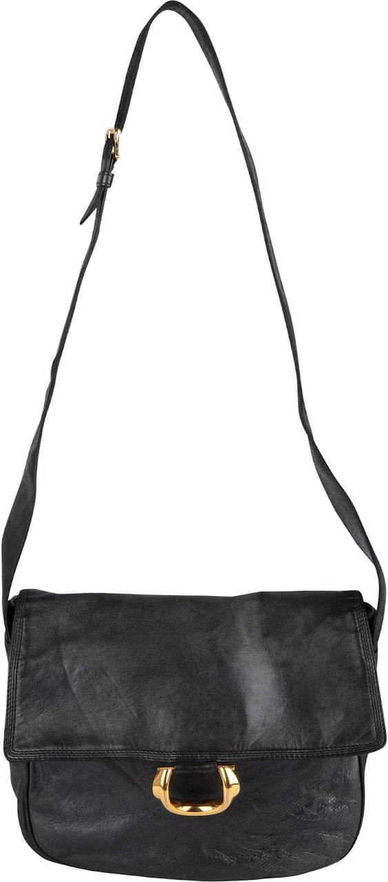 Loewe Leather Vintage D-Ring Flap Crossbody Bag Zwart