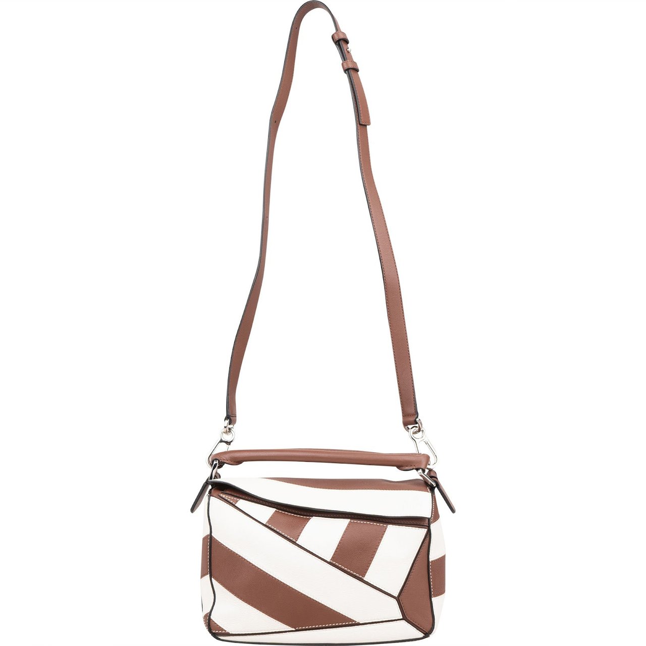 Loewe Striped Leather Puzzle Handbag Bruin