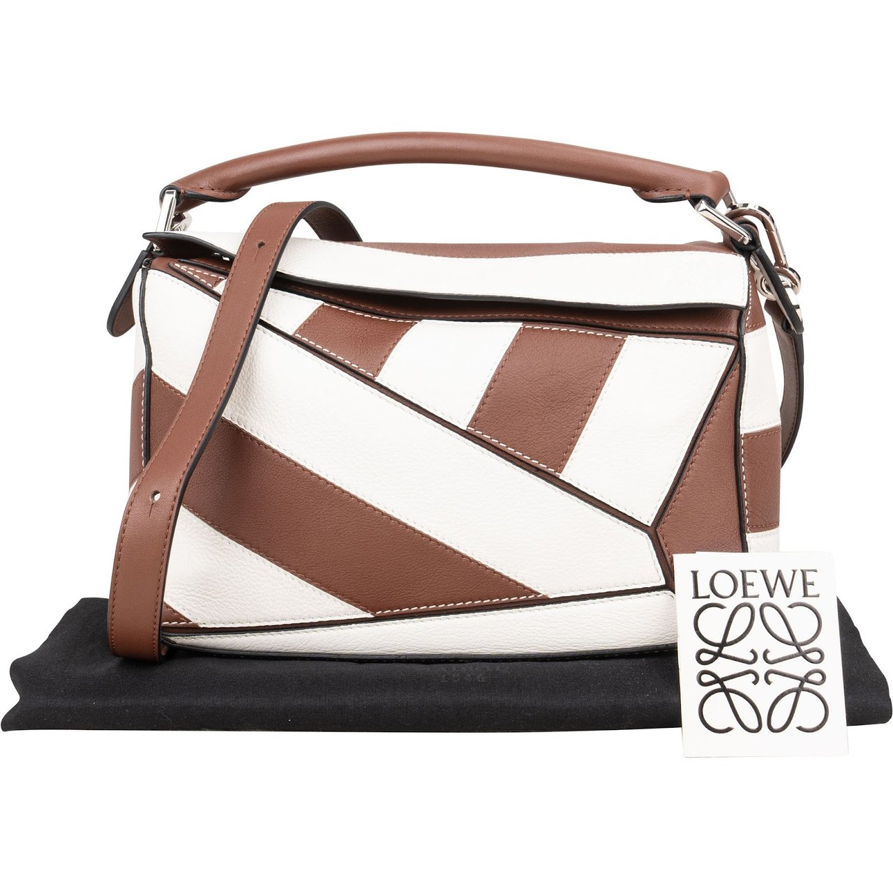 Loewe Striped Leather Puzzle Handbag Bruin