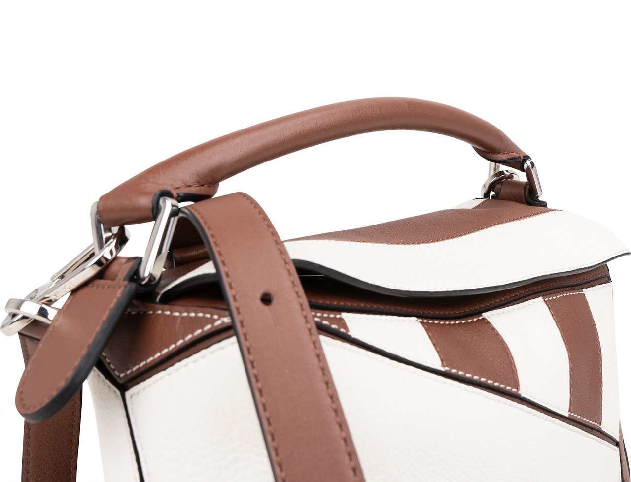 Loewe Striped Leather Puzzle Handbag Bruin