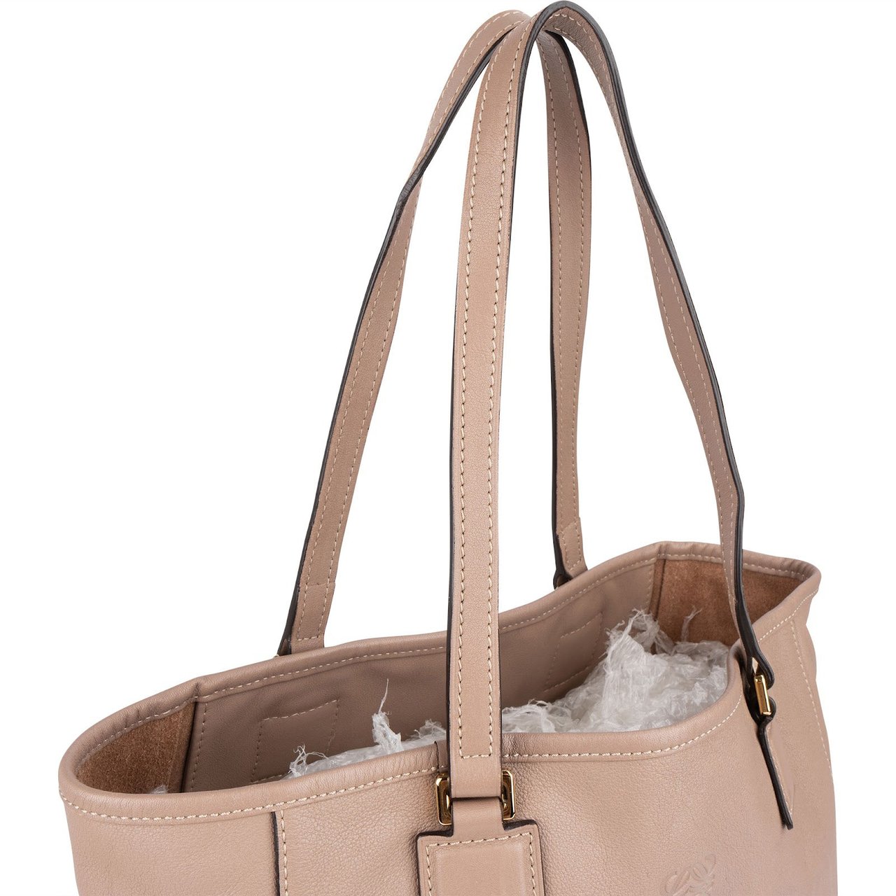 Loewe Leather Anagram Tote Shoulder Bag Beige