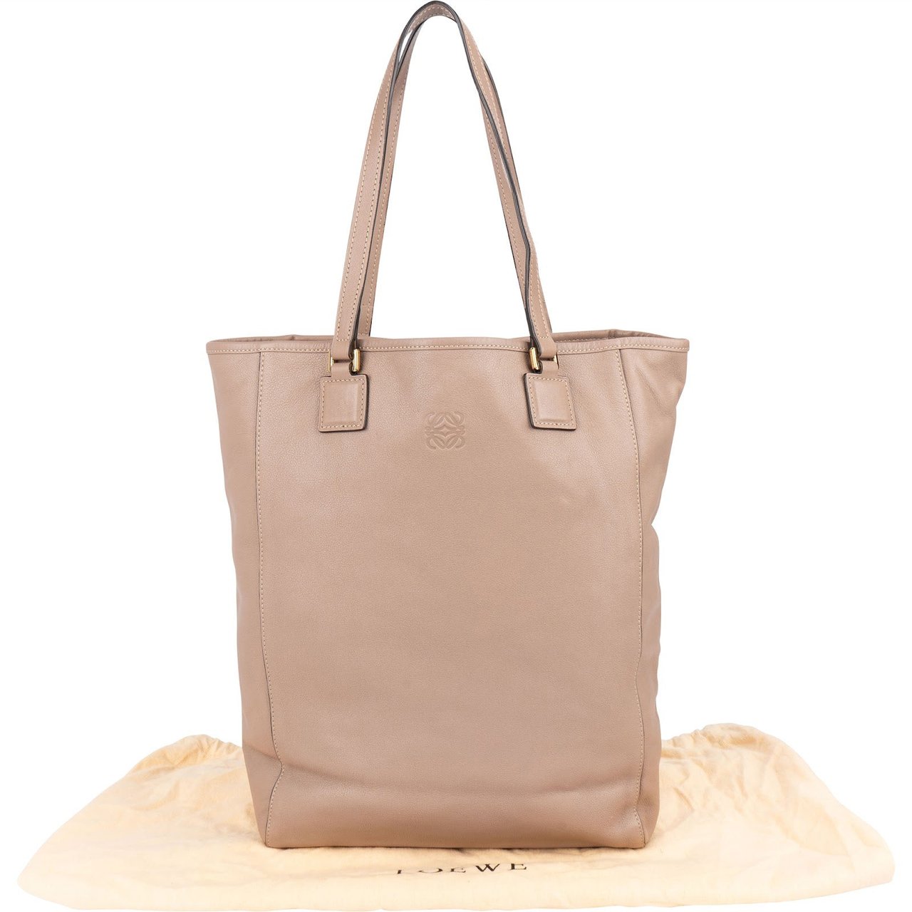 Loewe Leather Anagram Tote Shoulder Bag Beige