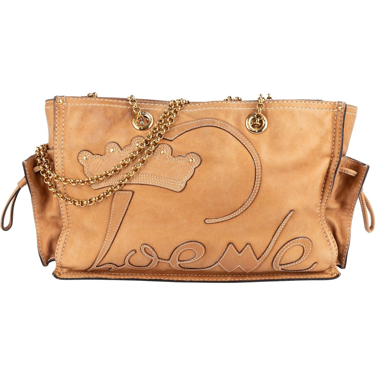 Loewe Loewe Leather Crowns Tote Chain Crossbody Bag Bruin