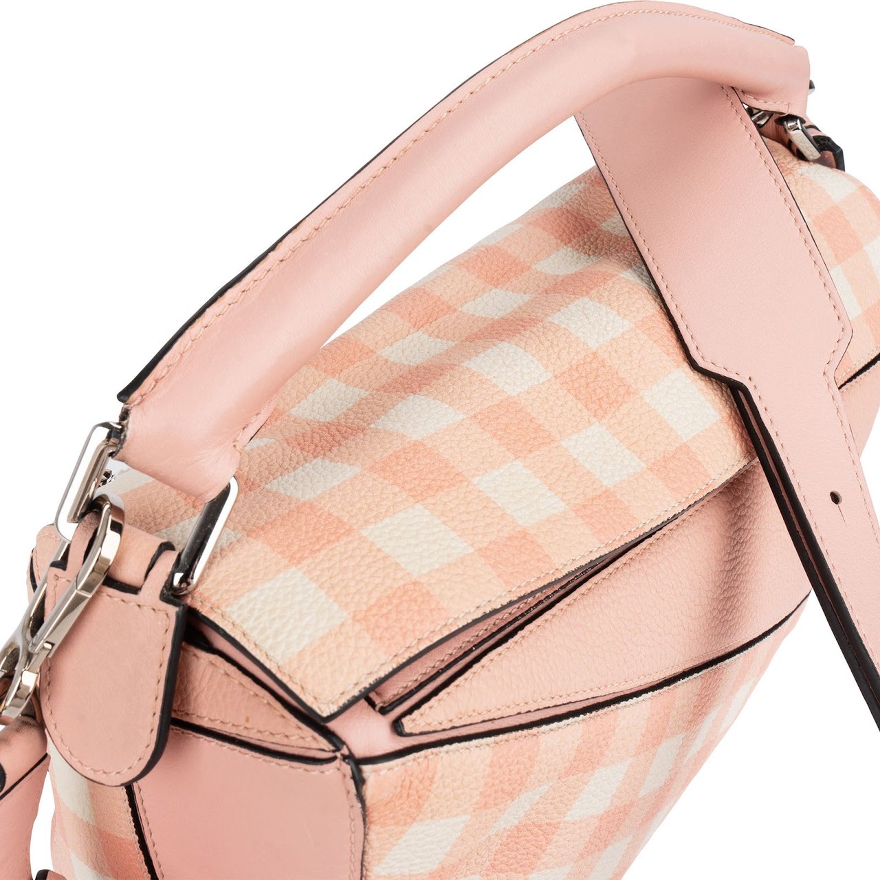 Loewe Loewe Leather Gingham Salmon Puzzle Handbag Roze