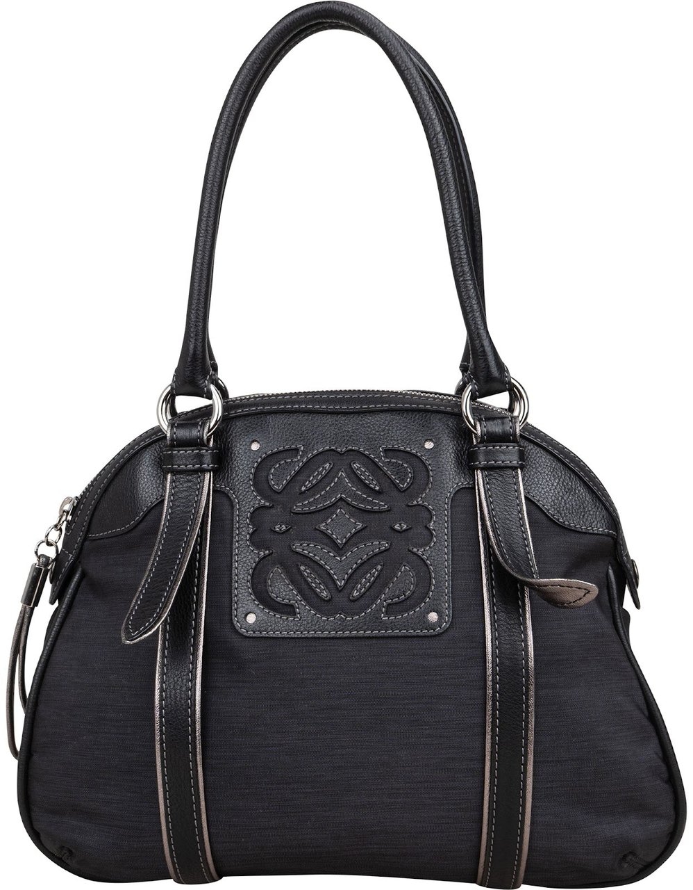 Loewe Black Leather Anagram Shoulder Bag Zwart