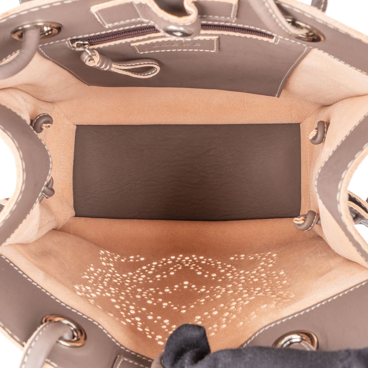 Loewe Leather Anagram Perforated Amazona Shopper Tote Handbag Taupe