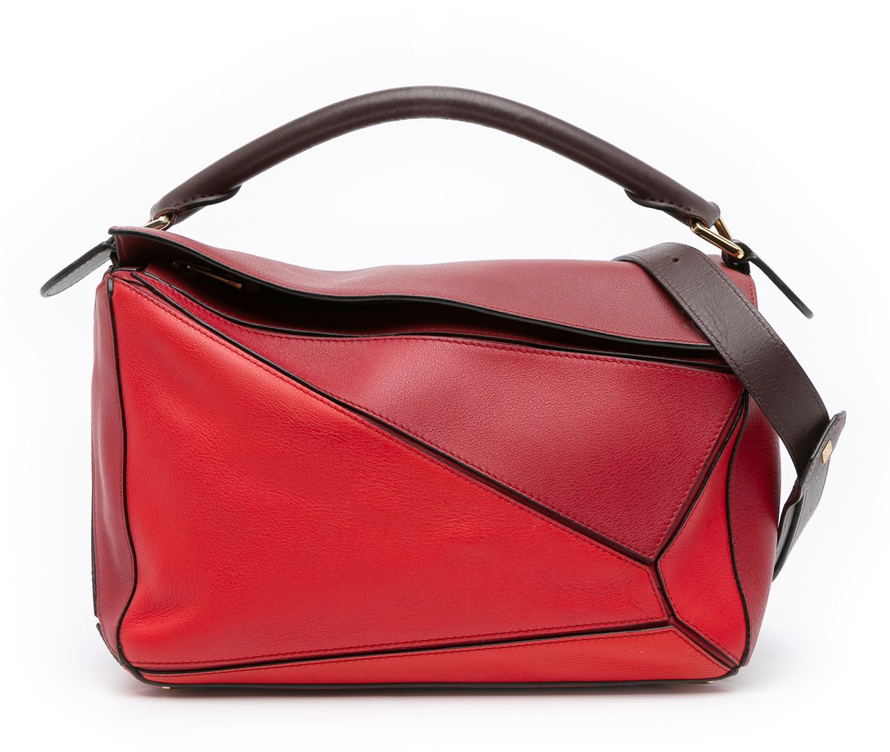 Loewe Medium Tricolor Calfskin Puzzle Satchel Rood