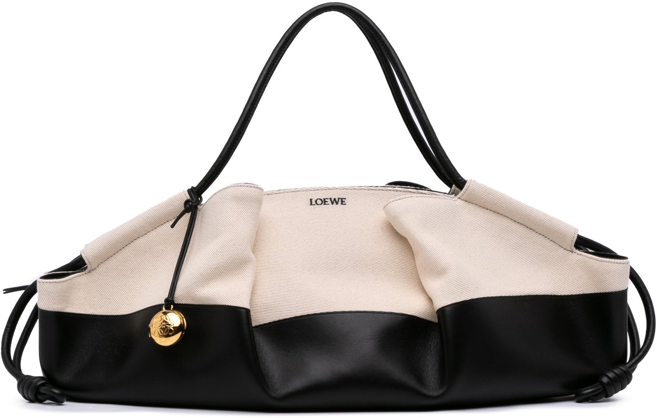 Loewe XL Shiny Calfskin and Canvas Paseo Satchel Zwart