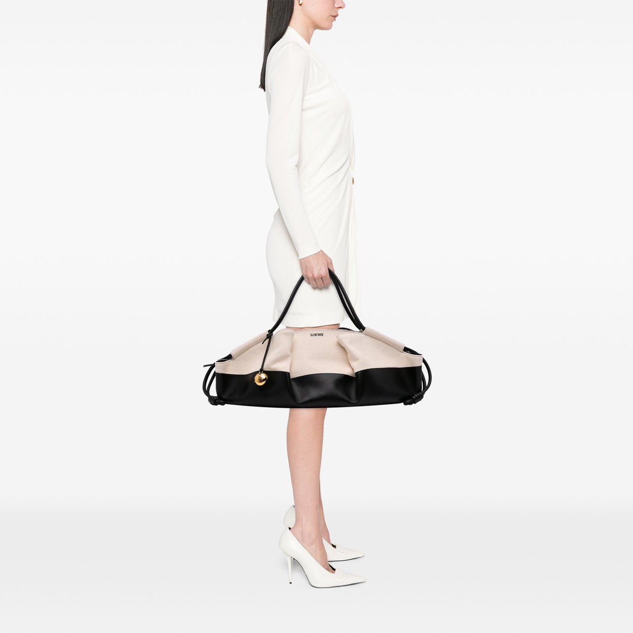 Loewe XL Shiny Calfskin and Canvas Paseo Satchel Zwart