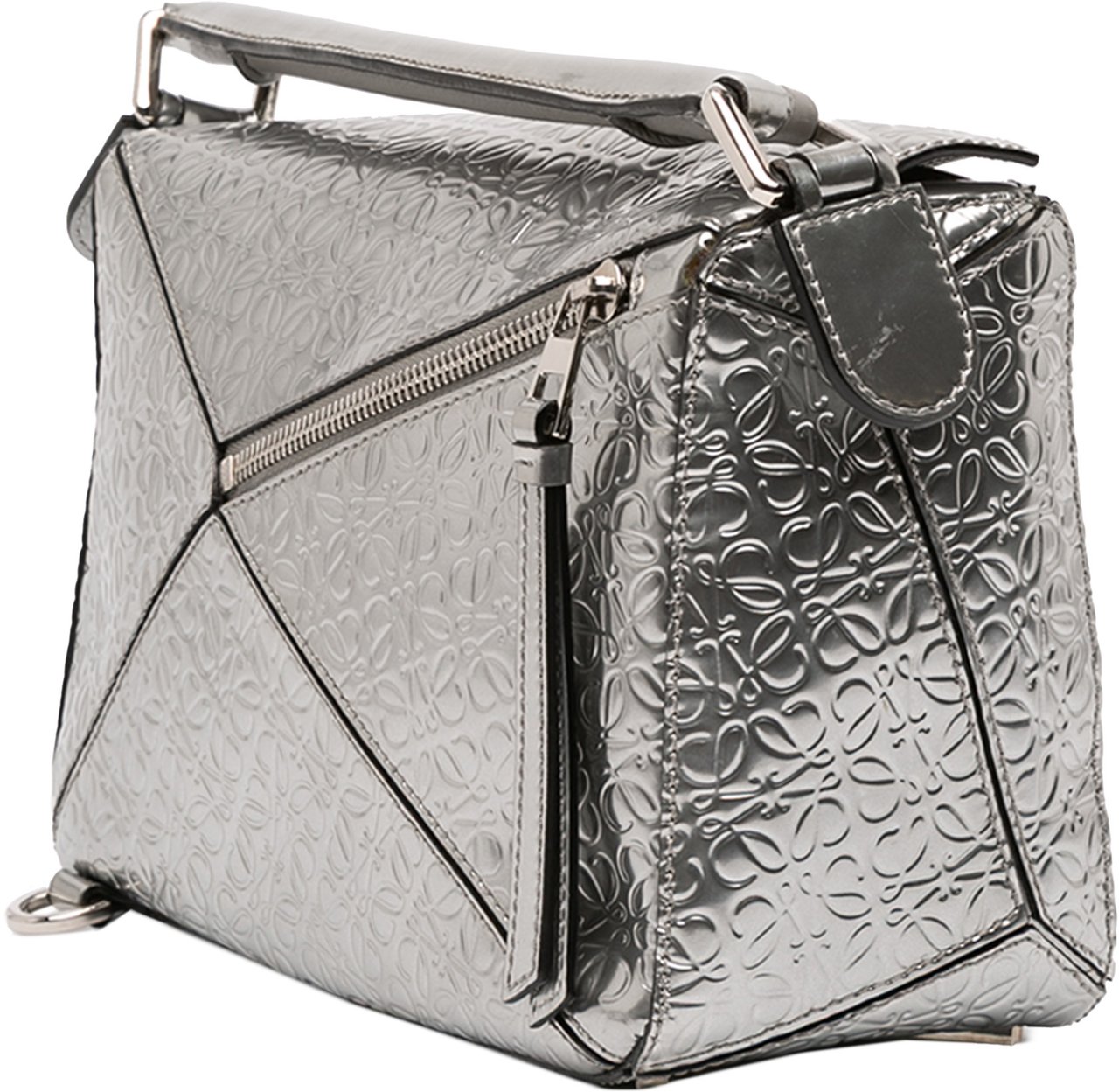 Loewe Small Anagram Embossed Patent Puzzle Satchel Zilver