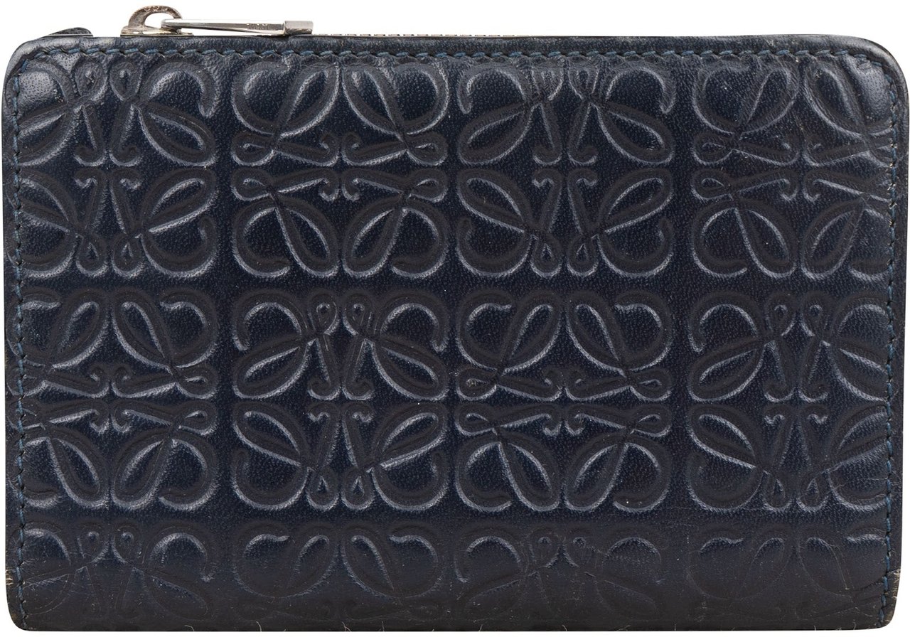 Loewe Anagram Monogram Leather Small Zip Around Wallet Navy