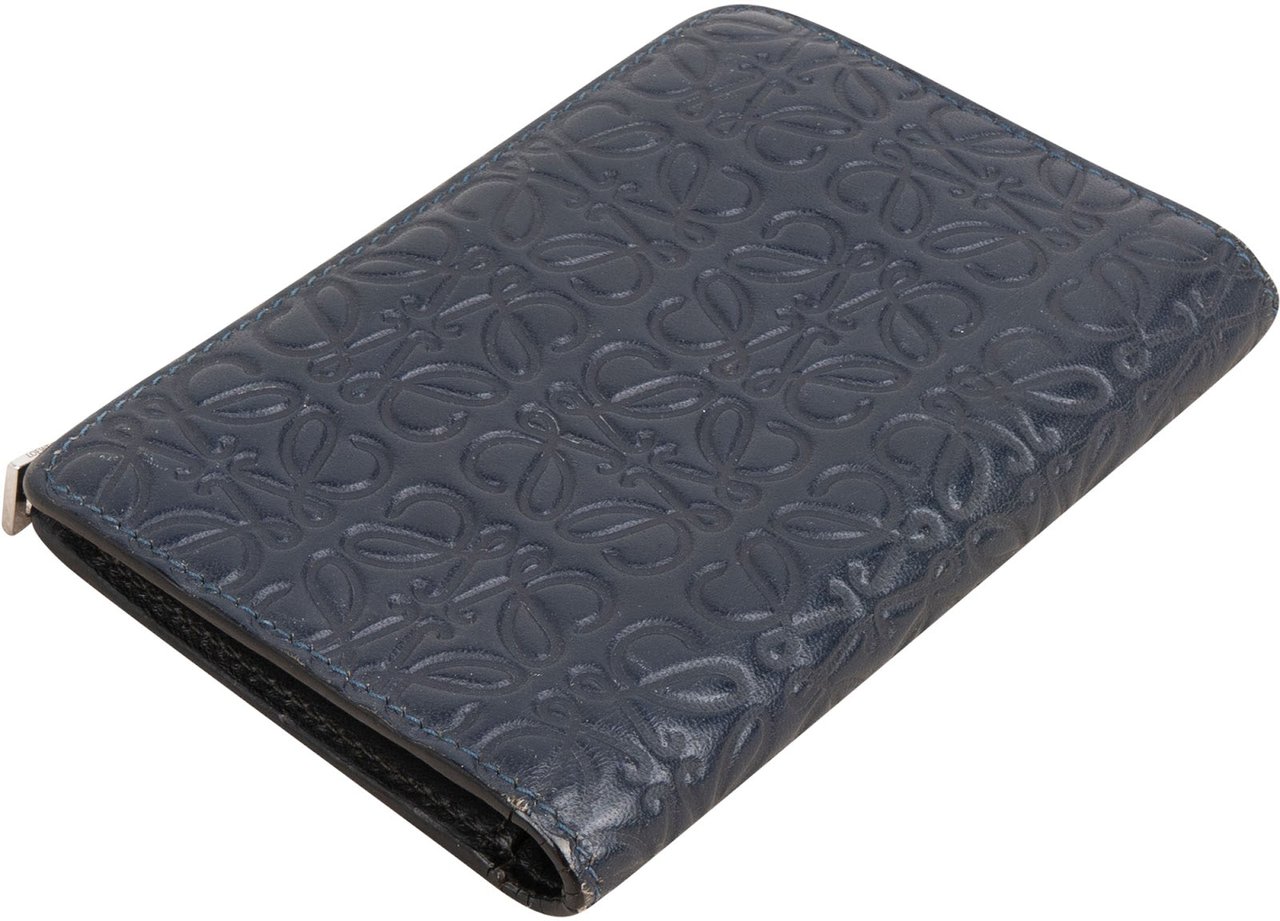 Loewe Anagram Monogram Leather Small Zip Around Wallet Navy