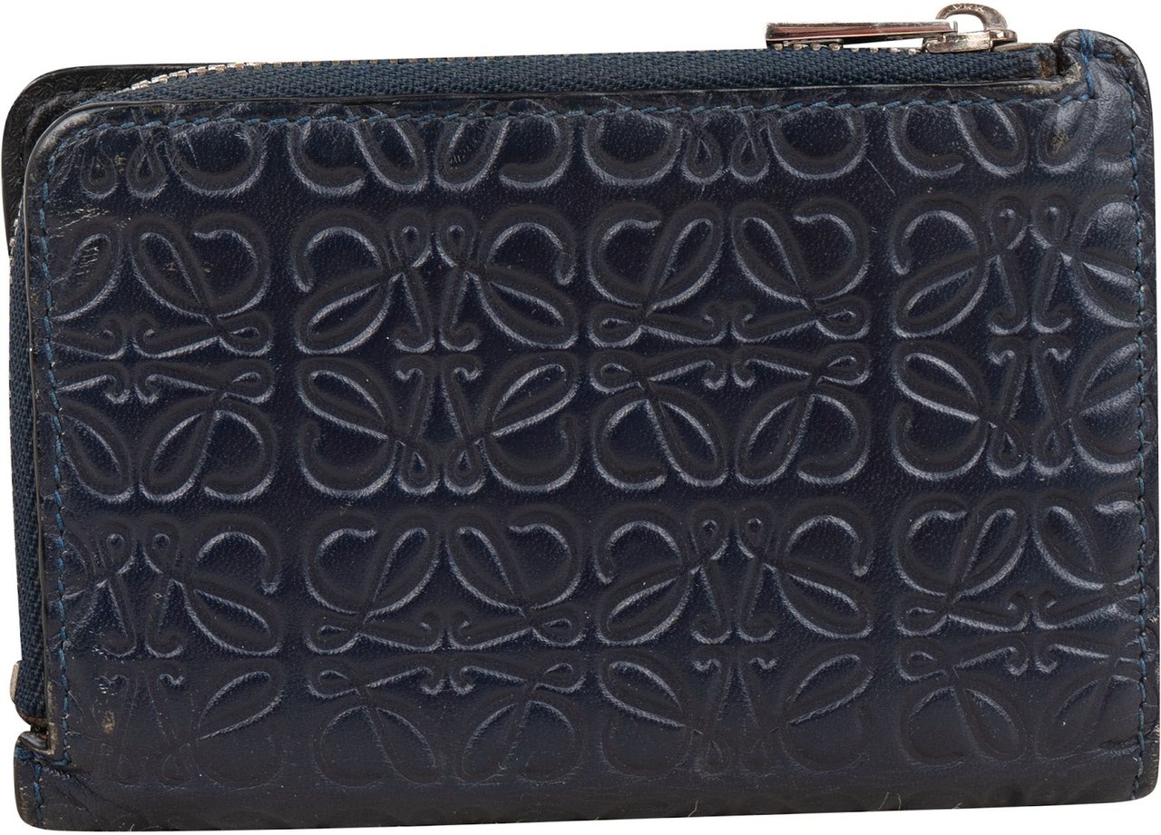 Loewe Anagram Monogram Leather Small Zip Around Wallet Navy