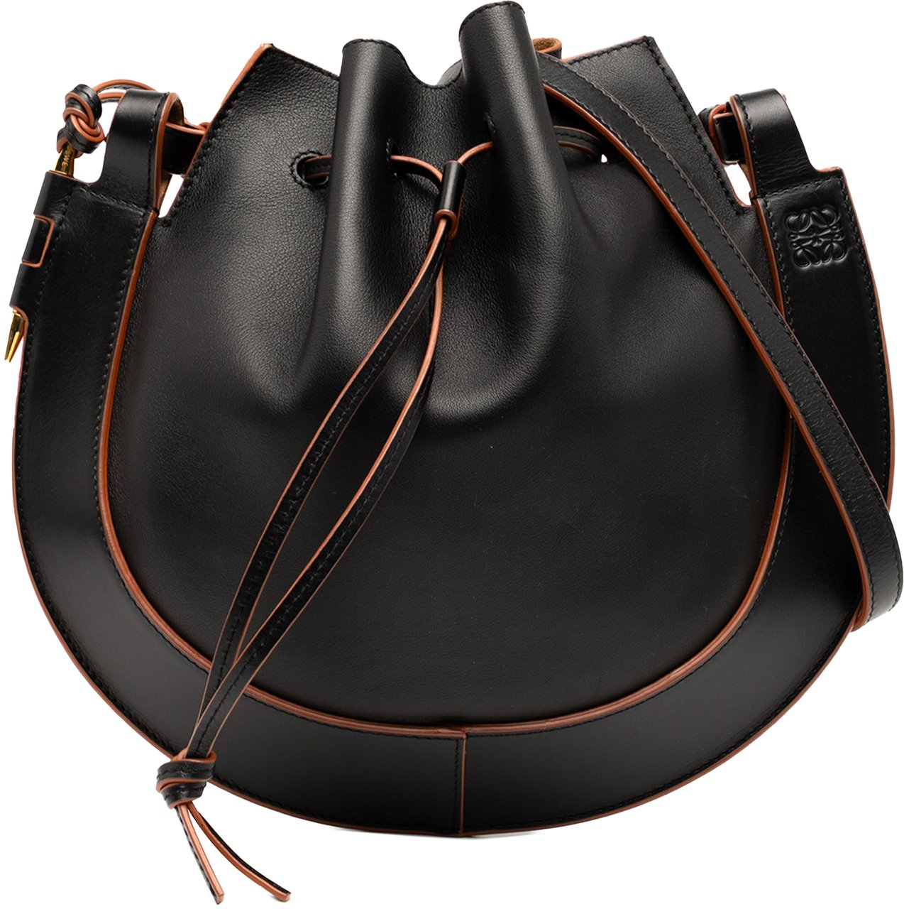Loewe Medium Leather Horseshoe Crossbody Zwart