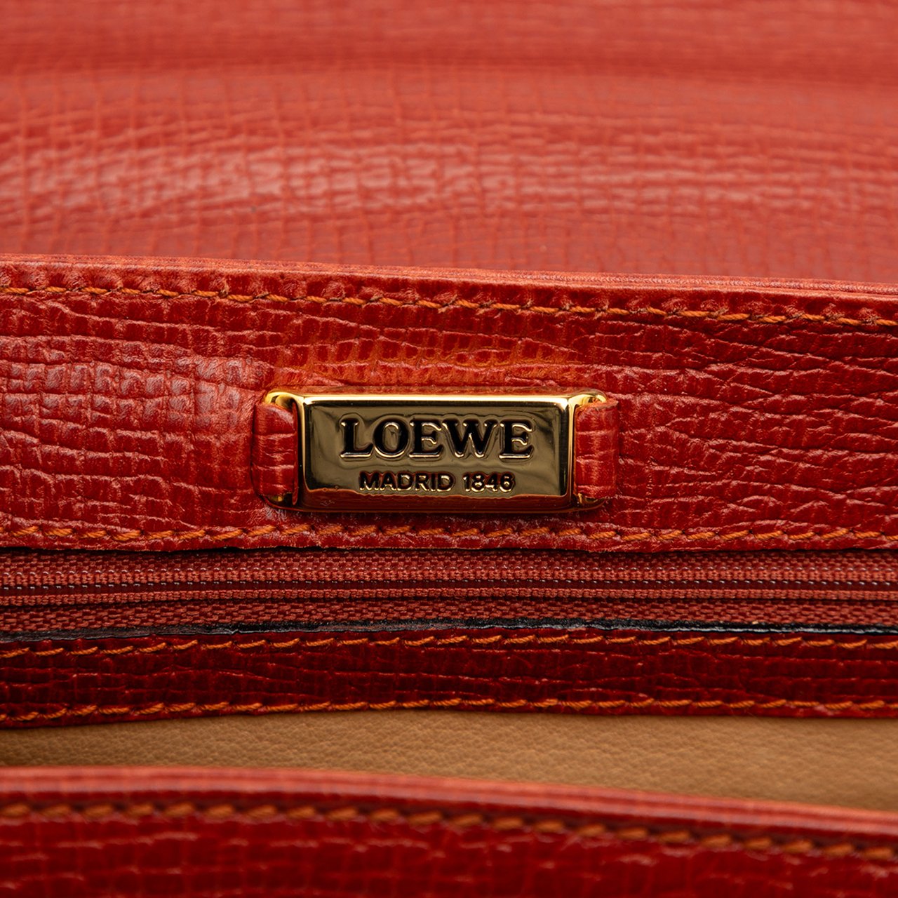 Loewe Grained Calfskin Flap Satchel Rood