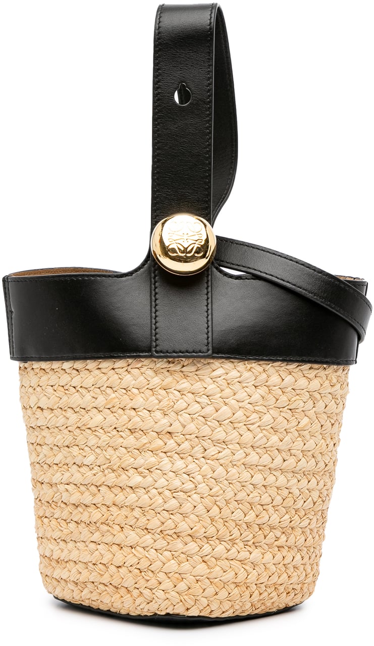 Loewe Mini Raffia Pebble Bucket Bag Bruin
