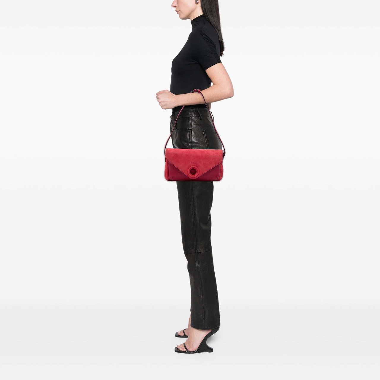 Loewe Suede and Leather Shoulder Bag Rood