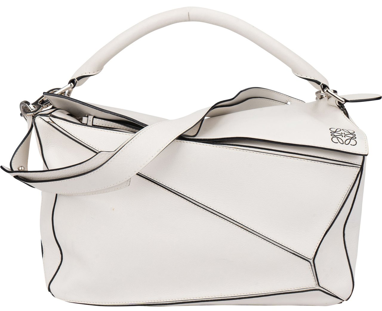 Loewe Loewe White Leather Puzzle Handbag Wit