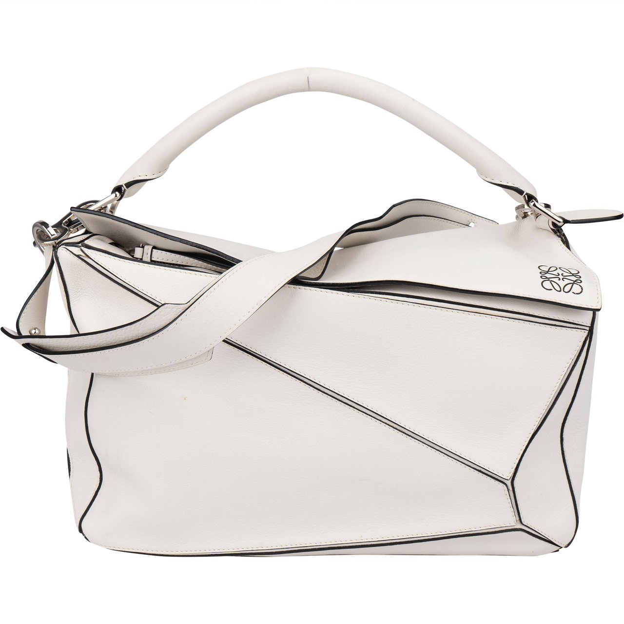Loewe Loewe White Leather Puzzle Handbag Wit