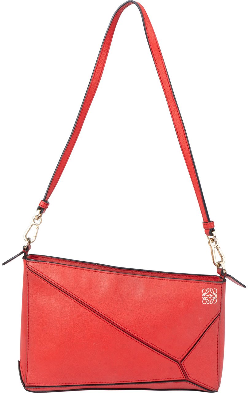 Loewe Loewe Red Leather Puzzle Clutch Shoulder Bag Rood