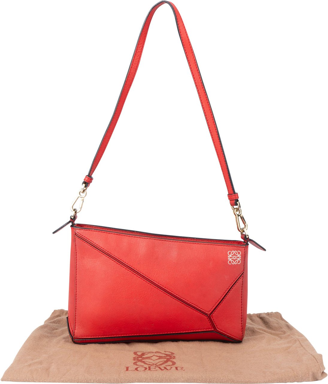 Loewe Loewe Red Leather Puzzle Clutch Shoulder Bag Rood
