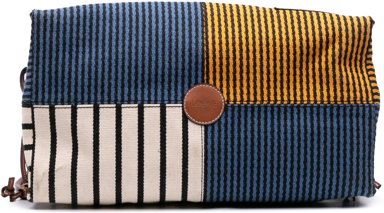 Loewe Paulas Ibiza Large Canvas Stripes Cushion Tote Blauw